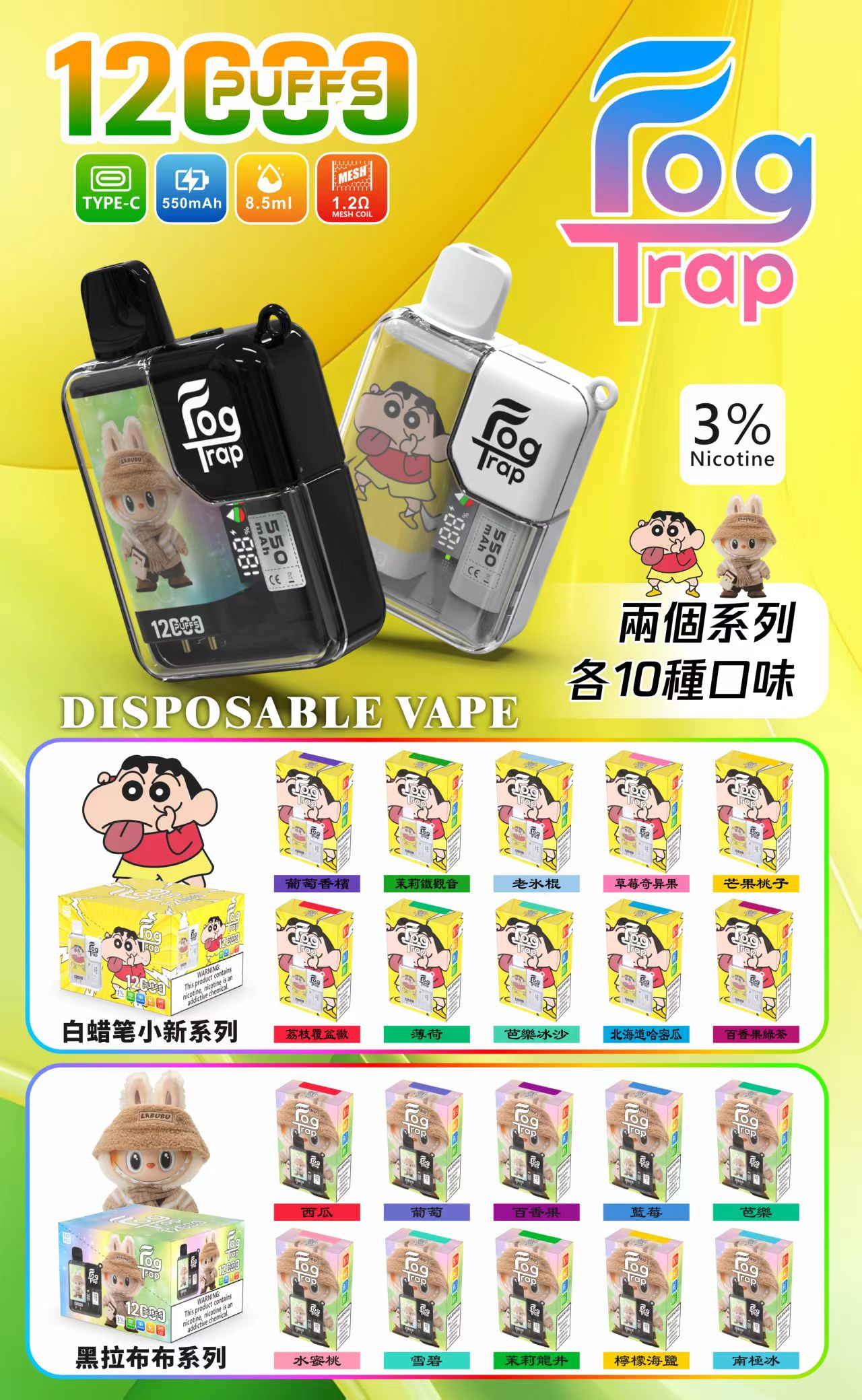 Fog trap 12000口抛棄式電子煙-LABUBU & 蠟筆小新聯名款:圖片 3